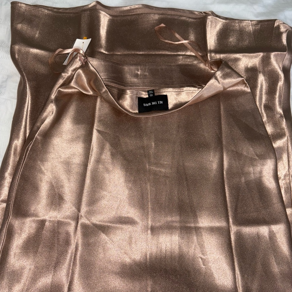 Satin Midi Skirt in Rose Gold